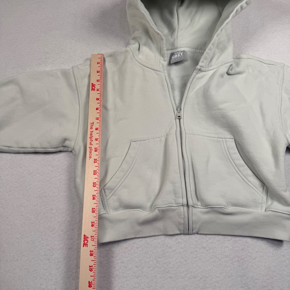 Aritzia Tna Cozy Fleece Hoodie Womens XS Light Green Full Zip Cropped Sweatshirt - Picture 4 of 9